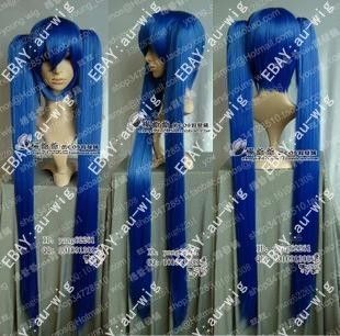 Peruca Azul Escuro Curta + Apliques 110CM Vocaloid Miku PA77