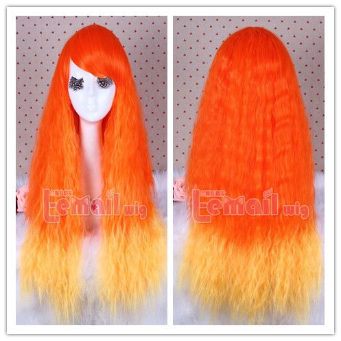 Peruca Laranja com Mechas Longa 70CM Encaracolada PCV140