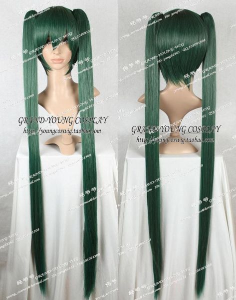 Peruca Verde Escuro Lisa com Apliques Longos Vocaloid PVE61