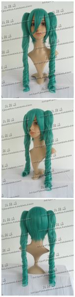 Peruca Verde c/ Apliques Cacheados Miku Vocaloid PVE52