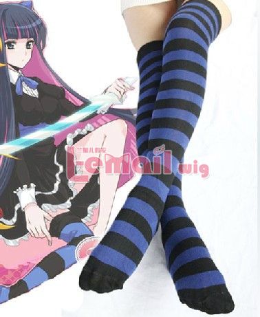 Meia Listrada Azul com Preto Stocking ME01