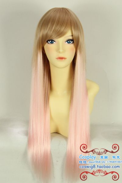 Peruca Loiro Escuro Mix Rosa Lisa Longa Lolita PCV130