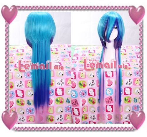 Peruca Azul com Rosa 80CM Vocaloid 3 Aoki Lapis PCV10