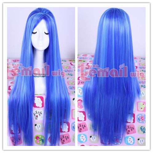 Peruca Azul com Mechas Claras Longa Lisa 83CM PA58