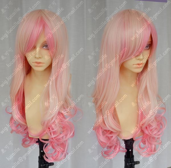 Peruca Rosa Claro com Mechas Escuras Longa Ondulada PR145