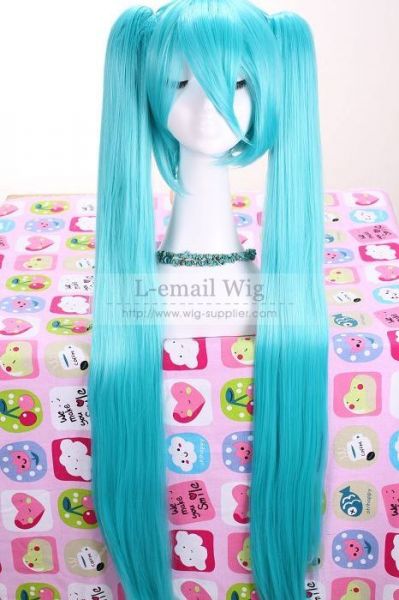 Peruca Azul com Apliques 100CM Hatsune Miku Vocaloid PA06