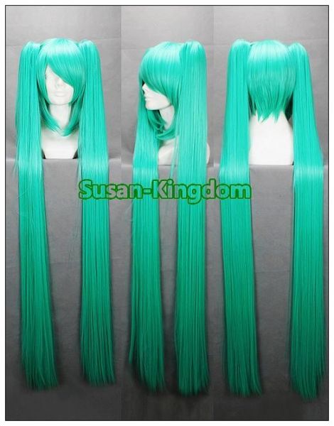 Peruca Verde Água c/ Apliques Miku Vocaloid 120CM PVE11