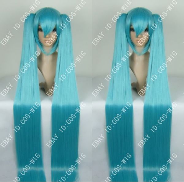 Peruca Azul Claro Lisa com Apliques 1M Vocaloid Miku PA139