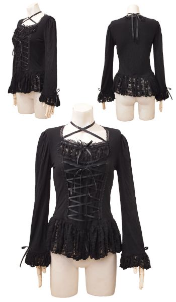 Cutsew Lolita Preta amarra na frente MJC12