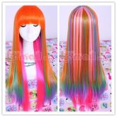 Peruca Laranja com Mechas Multi Coloridas Longa Lisa PCV81