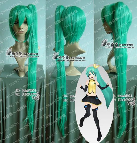 Peruca Verde Curta com Aplique 120CM Vocaloid Miku PVE42