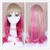 Peruca Loira com Mechas Rosa Lisa Média 32CM Lolita PCV136