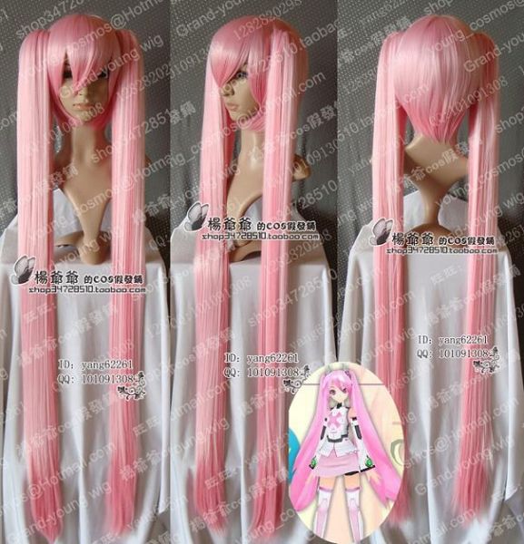 Peruca Rosa com Apliques 120CM Miku Vocaloid Sakura PR57